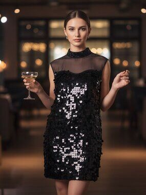🖤 H&M Black Sequin Mini Dress – Size Small – Glam Party Dress 🖤